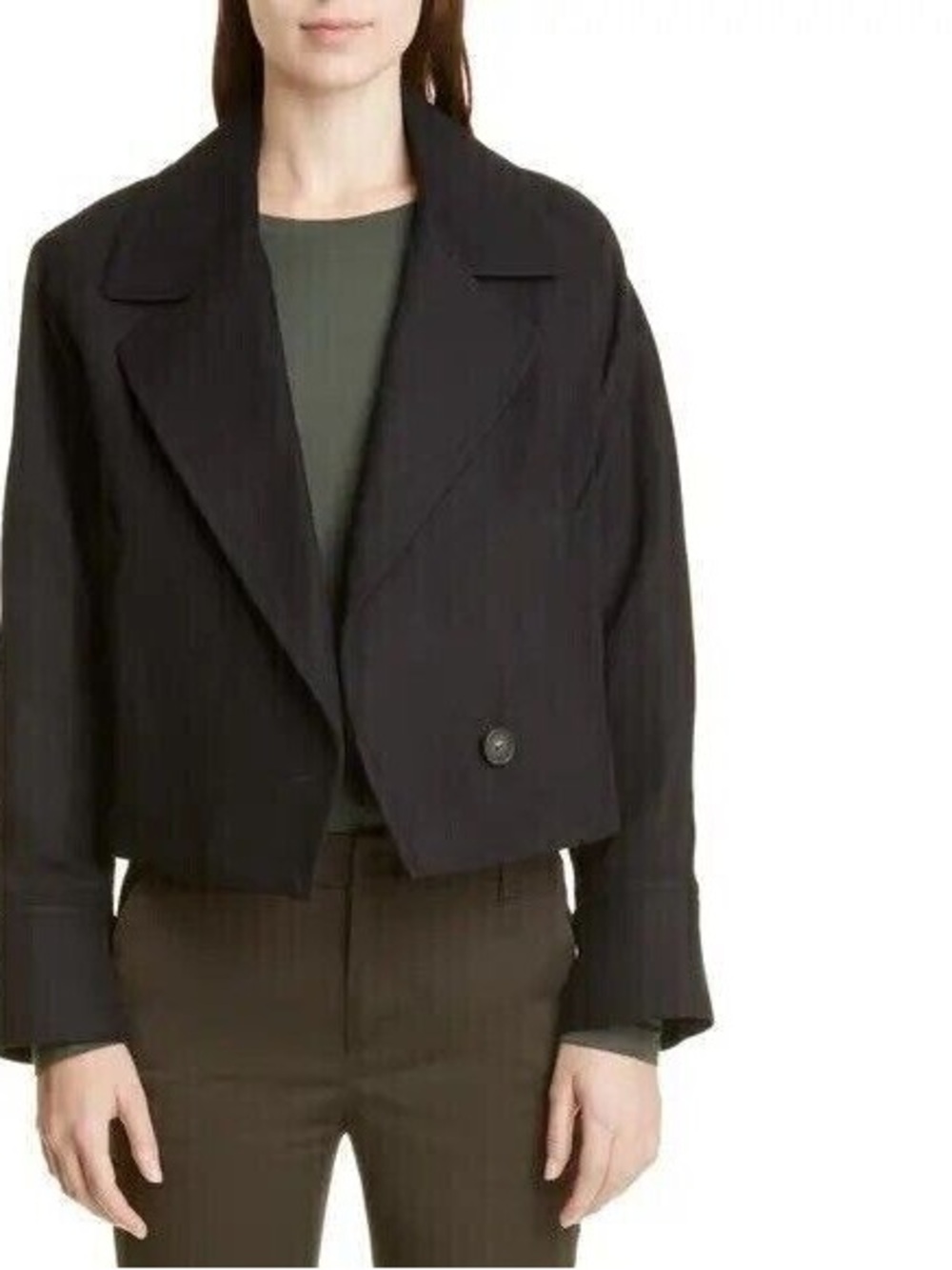 Vince cropped black cotton-linen Black Single-Button Jacket